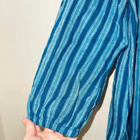 LOFT Beach Teal & Blue Striped Split Neck Popover Top Medium Women’s - Picture 5 of 11